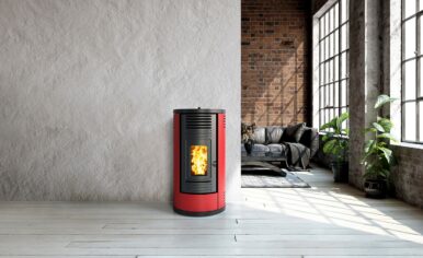 Poêle à granulés étanche Fontica 8 rouge WiFi - Ventilation désactivable
