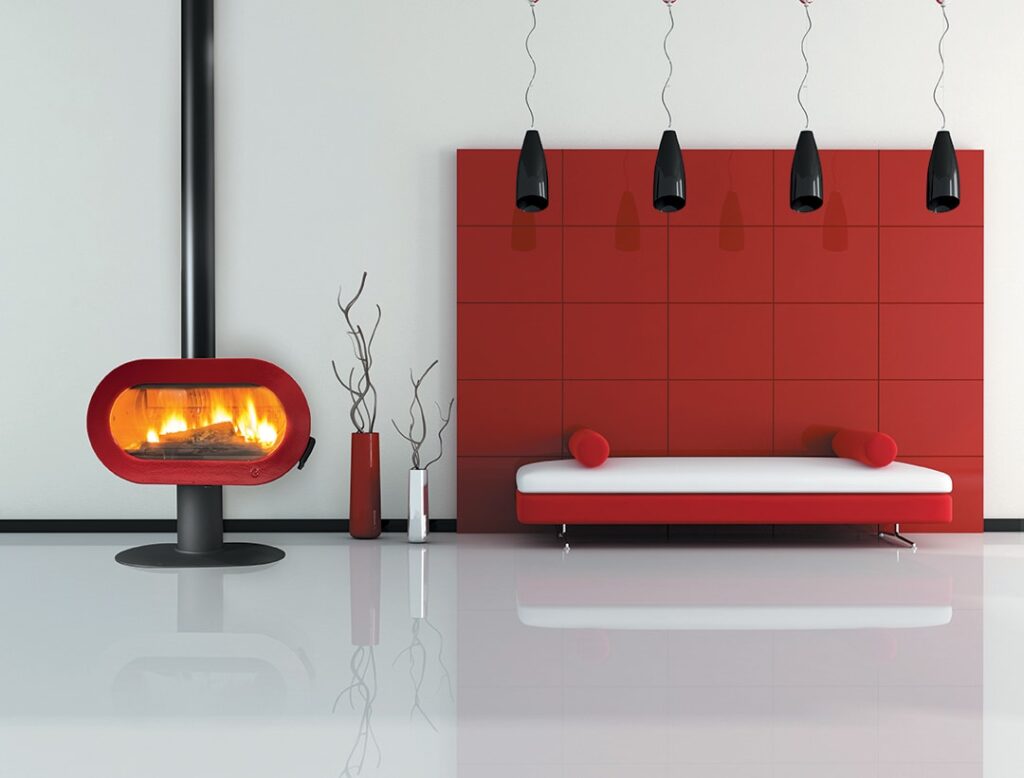Poêle à bois Fonte Fifty Plus sur Pied rouge